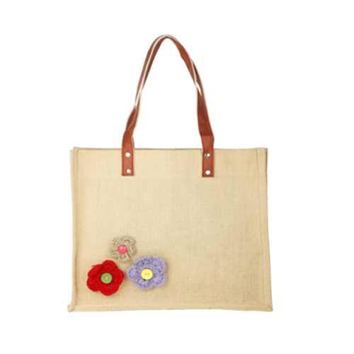 Flower Painting Hand bag, Eco Friendly Jute Bags, Fancy Bags, Lunch Box Bags  Boho Bag - (Orange-Yellow)